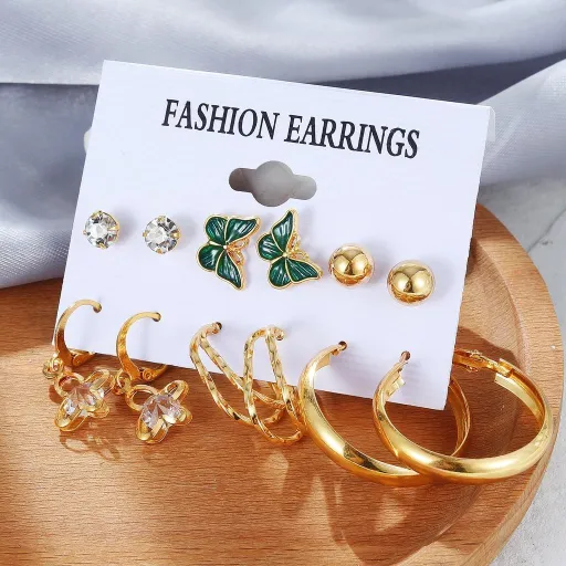 Vintage Butterfly Round Hoop Earrings (6 pairs)
